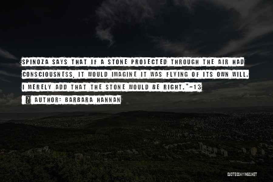 Barbara Hannan Quotes: Spinoza Says That If A Stone Projected Through The Air Had Consciousness, It Would Imagine It Was Flying Of Its