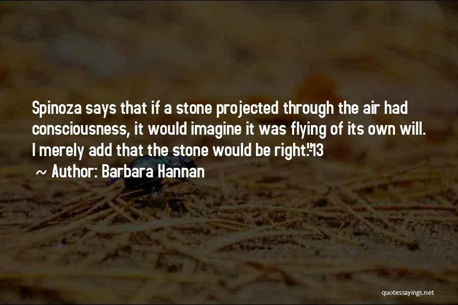 Barbara Hannan Quotes: Spinoza Says That If A Stone Projected Through The Air Had Consciousness, It Would Imagine It Was Flying Of Its