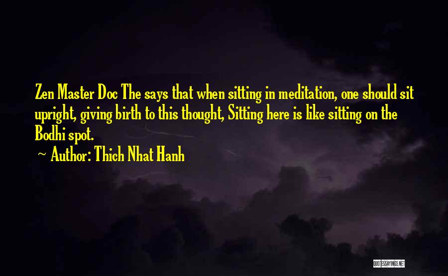 Thich Nhat Hanh Quotes: Zen Master Doc The Says That When Sitting In Meditation, One Should Sit Upright, Giving Birth To This Thought, Sitting