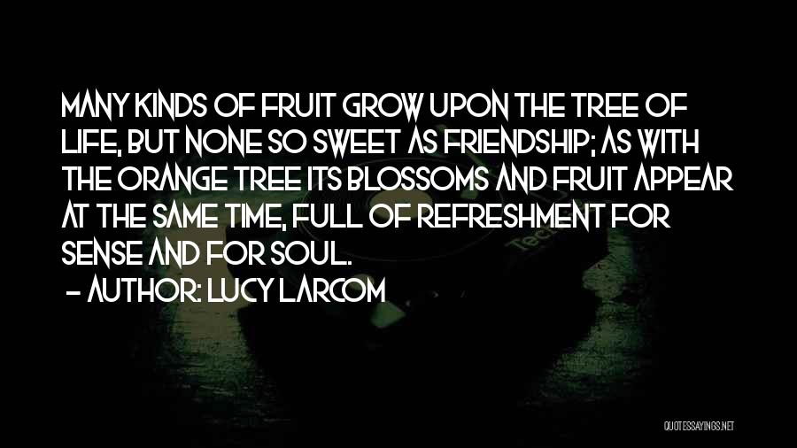 Lucy Larcom Quotes: Many Kinds Of Fruit Grow Upon The Tree Of Life, But None So Sweet As Friendship; As With The Orange