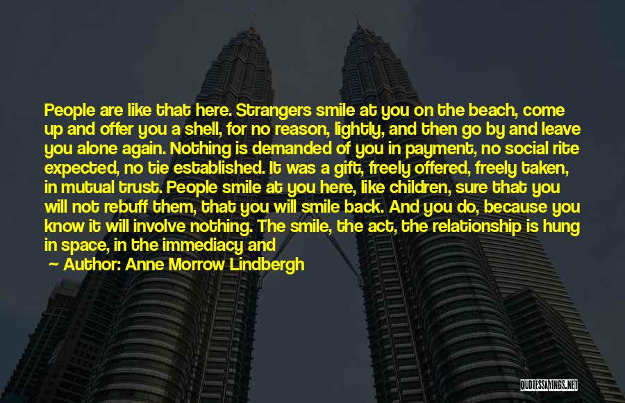 Anne Morrow Lindbergh Quotes: People Are Like That Here. Strangers Smile At You On The Beach, Come Up And Offer You A Shell, For