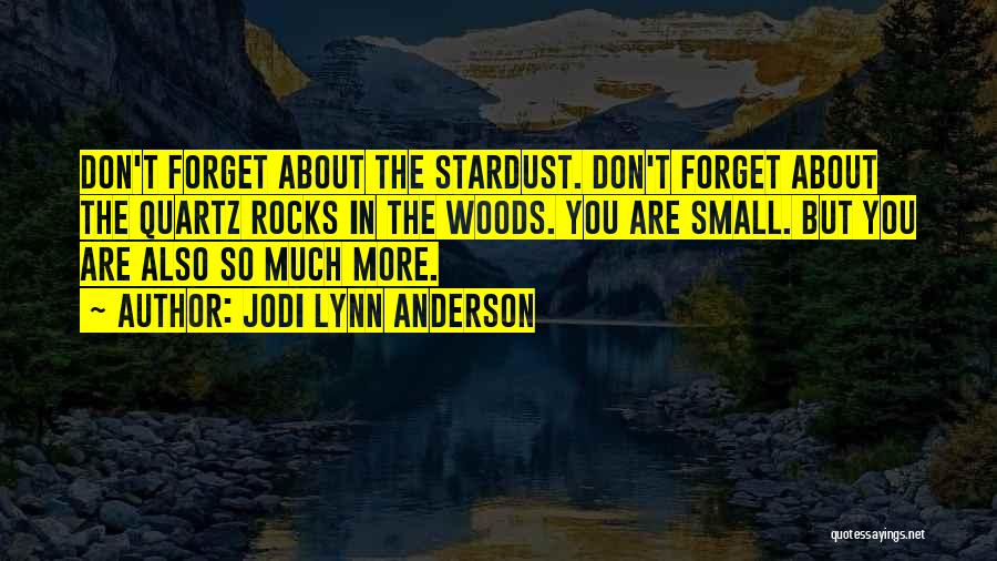 Jodi Lynn Anderson Quotes: Don't Forget About The Stardust. Don't Forget About The Quartz Rocks In The Woods. You Are Small. But You Are