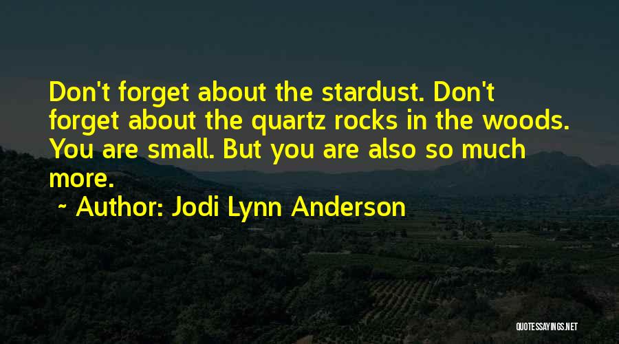 Jodi Lynn Anderson Quotes: Don't Forget About The Stardust. Don't Forget About The Quartz Rocks In The Woods. You Are Small. But You Are