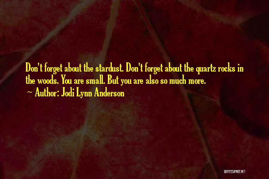 Jodi Lynn Anderson Quotes: Don't Forget About The Stardust. Don't Forget About The Quartz Rocks In The Woods. You Are Small. But You Are