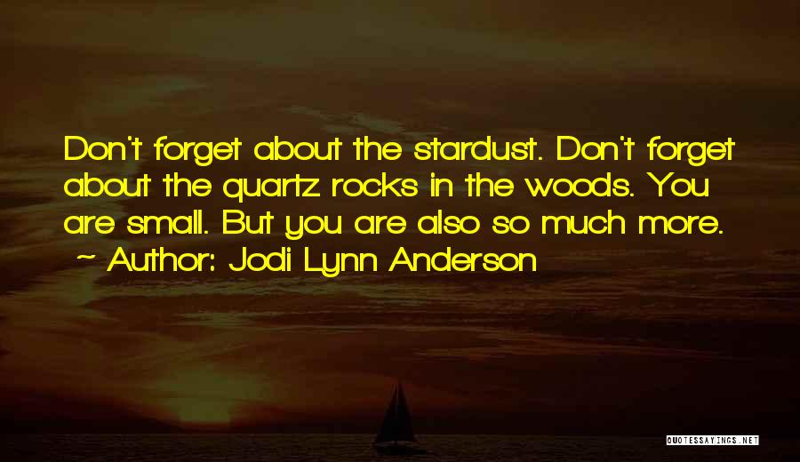 Jodi Lynn Anderson Quotes: Don't Forget About The Stardust. Don't Forget About The Quartz Rocks In The Woods. You Are Small. But You Are