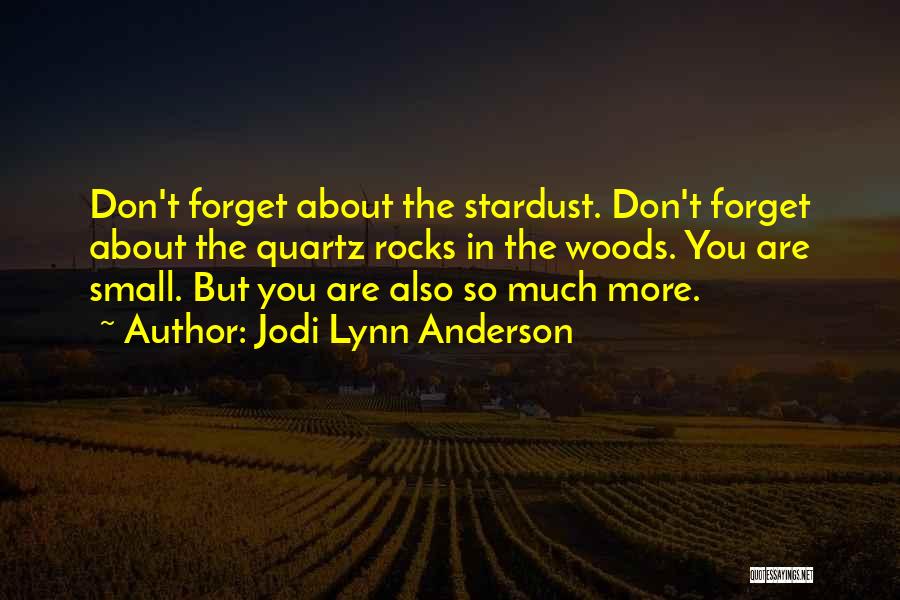 Jodi Lynn Anderson Quotes: Don't Forget About The Stardust. Don't Forget About The Quartz Rocks In The Woods. You Are Small. But You Are