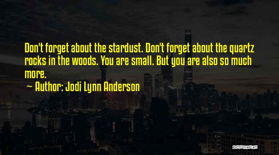 Jodi Lynn Anderson Quotes: Don't Forget About The Stardust. Don't Forget About The Quartz Rocks In The Woods. You Are Small. But You Are