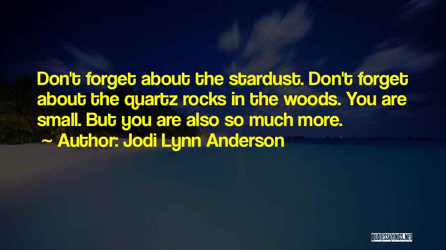 Jodi Lynn Anderson Quotes: Don't Forget About The Stardust. Don't Forget About The Quartz Rocks In The Woods. You Are Small. But You Are