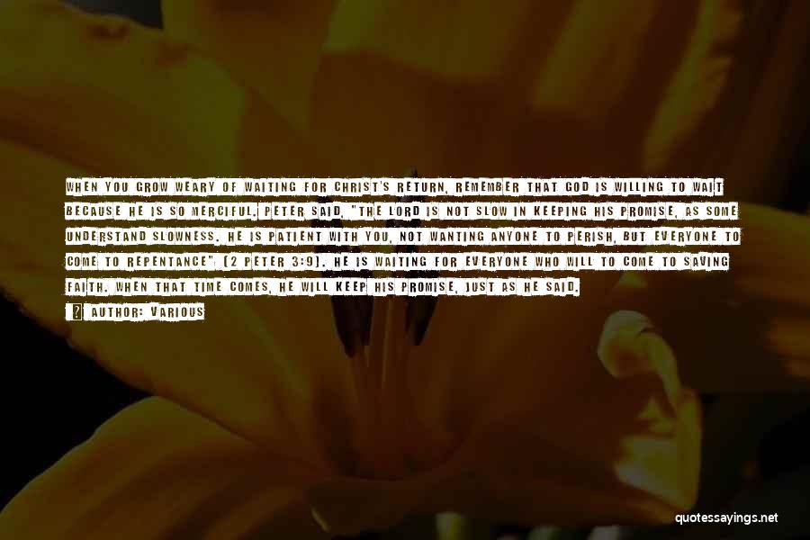 Various Quotes: When You Grow Weary Of Waiting For Christ's Return, Remember That God Is Willing To Wait Because He Is So