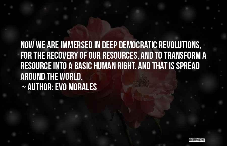 Evo Morales Quotes: Now We Are Immersed In Deep Democratic Revolutions, For The Recovery Of Our Resources, And To Transform A Resource Into