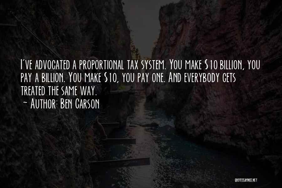Ben Carson Quotes: I've Advocated A Proportional Tax System. You Make $10 Billion, You Pay A Billion. You Make $10, You Pay One.
