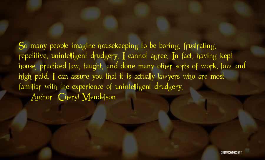 Cheryl Mendelson Quotes: So Many People Imagine Housekeeping To Be Boring, Frustrating, Repetitive, Unintelligent Drudgery. I Cannot Agree. In Fact, Having Kept House,