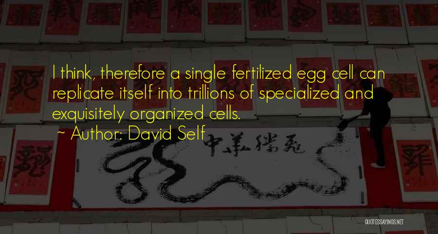 David Self Quotes: I Think, Therefore A Single Fertilized Egg Cell Can Replicate Itself Into Trillions Of Specialized And Exquisitely Organized Cells.