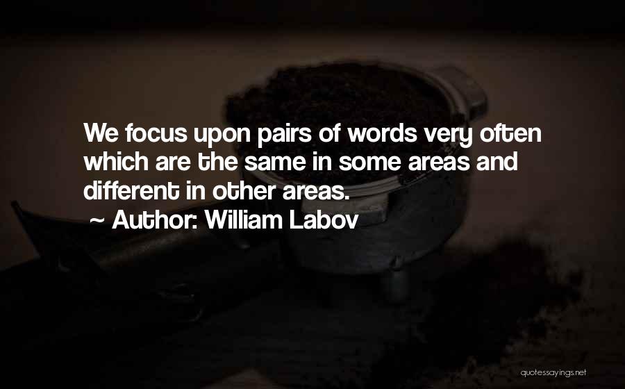 William Labov Quotes: We Focus Upon Pairs Of Words Very Often Which Are The Same In Some Areas And Different In Other Areas.