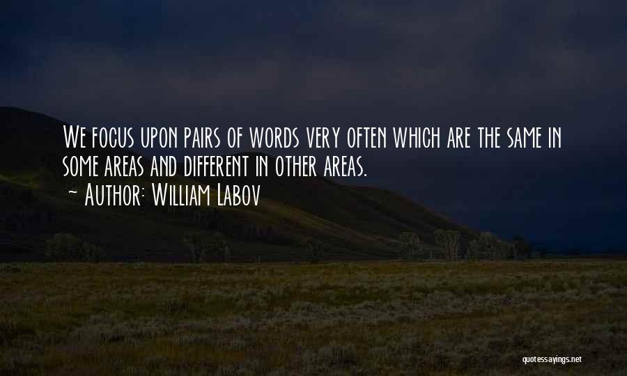 William Labov Quotes: We Focus Upon Pairs Of Words Very Often Which Are The Same In Some Areas And Different In Other Areas.