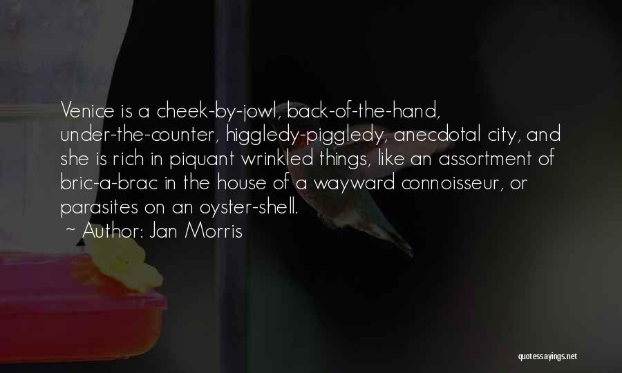 Jan Morris Quotes: Venice Is A Cheek-by-jowl, Back-of-the-hand, Under-the-counter, Higgledy-piggledy, Anecdotal City, And She Is Rich In Piquant Wrinkled Things, Like An Assortment