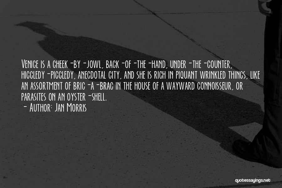 Jan Morris Quotes: Venice Is A Cheek-by-jowl, Back-of-the-hand, Under-the-counter, Higgledy-piggledy, Anecdotal City, And She Is Rich In Piquant Wrinkled Things, Like An Assortment