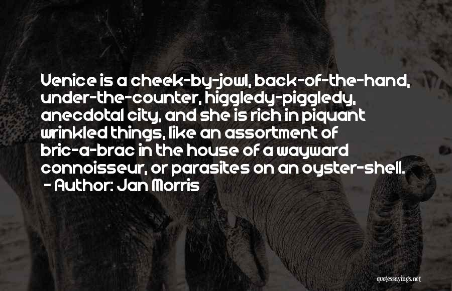 Jan Morris Quotes: Venice Is A Cheek-by-jowl, Back-of-the-hand, Under-the-counter, Higgledy-piggledy, Anecdotal City, And She Is Rich In Piquant Wrinkled Things, Like An Assortment