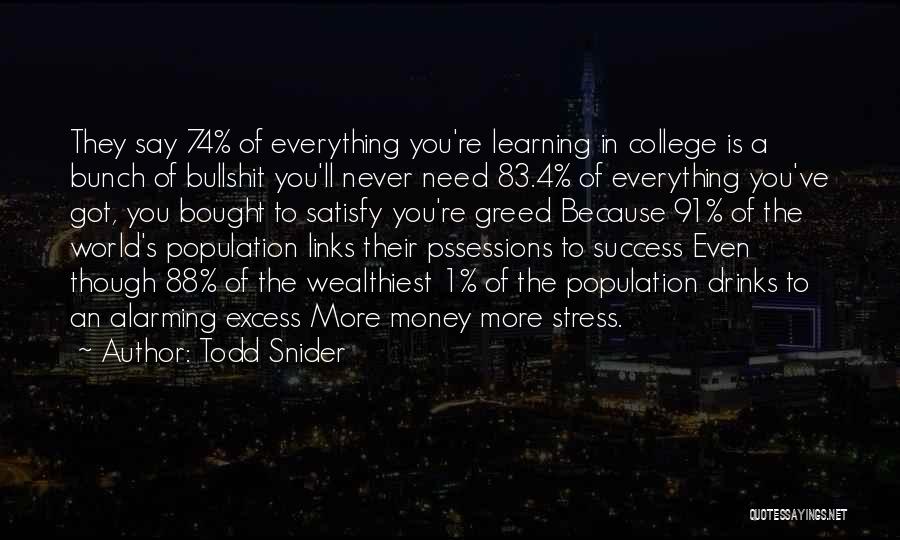 Todd Snider Quotes: They Say 74% Of Everything You're Learning In College Is A Bunch Of Bullshit You'll Never Need 83.4% Of Everything