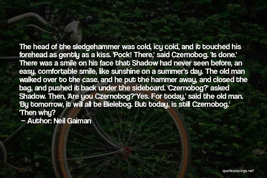 Neil Gaiman Quotes: The Head Of The Sledgehammer Was Cold, Icy Cold, And It Touched His Forehead As Gently As A Kiss. 'pock!