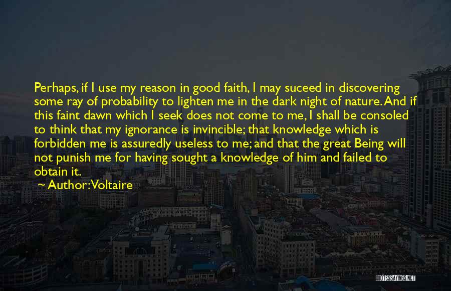 Voltaire Quotes: Perhaps, If I Use My Reason In Good Faith, I May Suceed In Discovering Some Ray Of Probability To Lighten