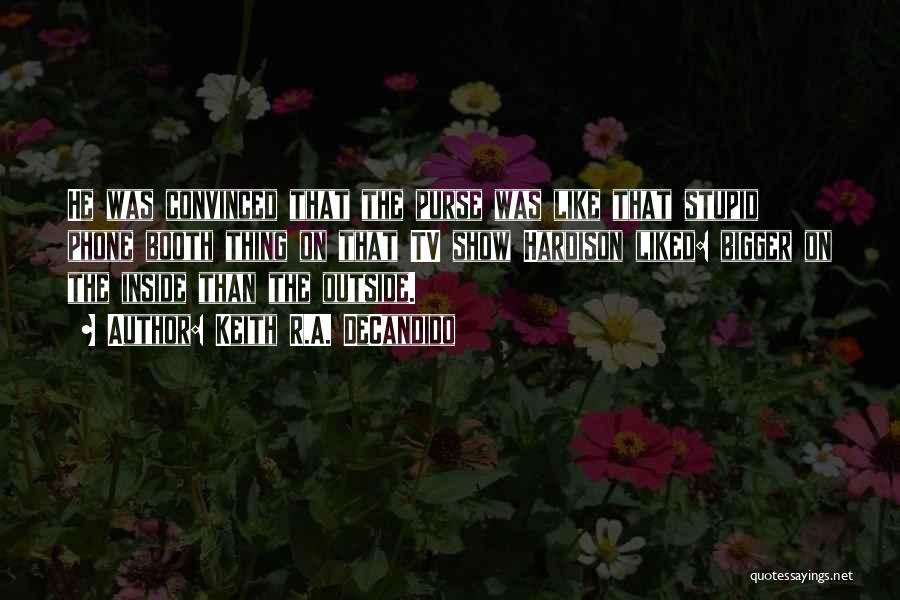 Keith R.A. DeCandido Quotes: He Was Convinced That The Purse Was Like That Stupid Phone Booth Thing On That Tv Show Hardison Liked: Bigger
