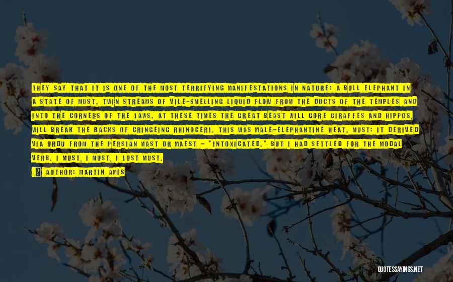 Martin Amis Quotes: They Say That It Is One Of The Most Terrifying Manifestations In Nature: A Bull Elephant In A State Of