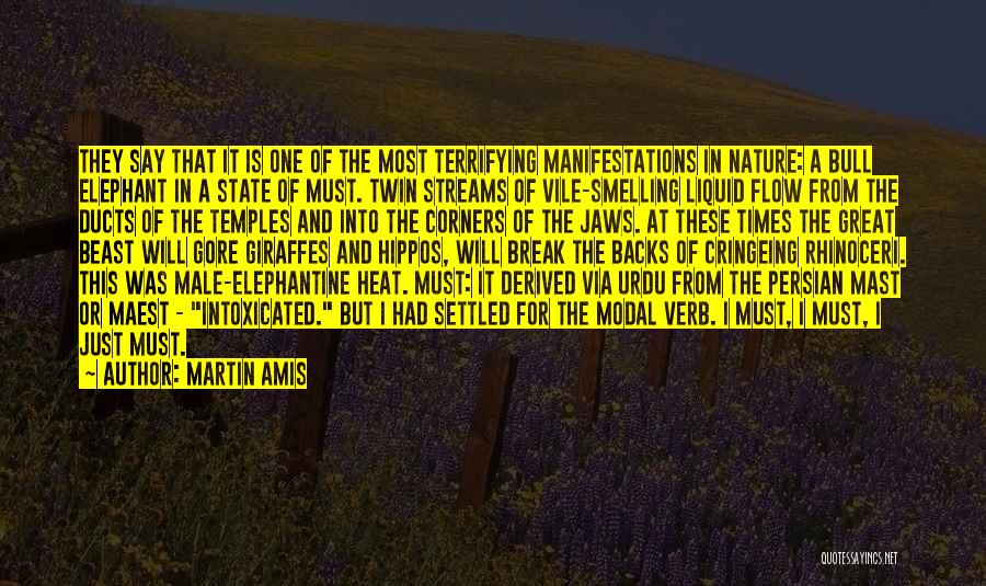 Martin Amis Quotes: They Say That It Is One Of The Most Terrifying Manifestations In Nature: A Bull Elephant In A State Of
