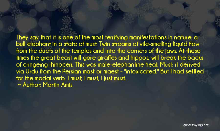 Martin Amis Quotes: They Say That It Is One Of The Most Terrifying Manifestations In Nature: A Bull Elephant In A State Of