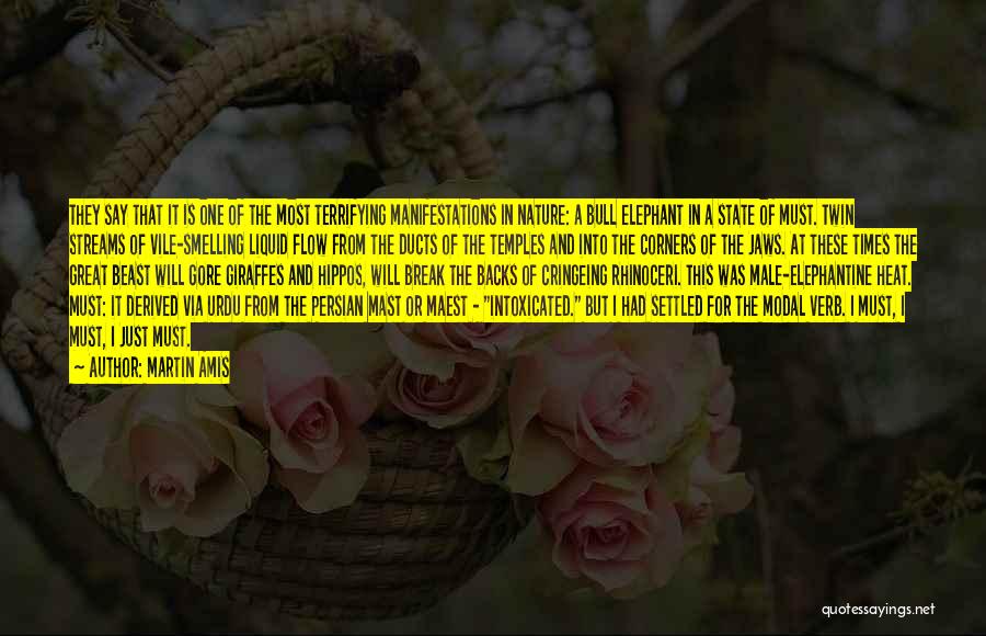 Martin Amis Quotes: They Say That It Is One Of The Most Terrifying Manifestations In Nature: A Bull Elephant In A State Of