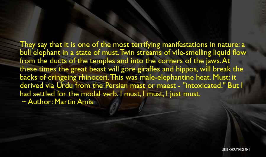 Martin Amis Quotes: They Say That It Is One Of The Most Terrifying Manifestations In Nature: A Bull Elephant In A State Of