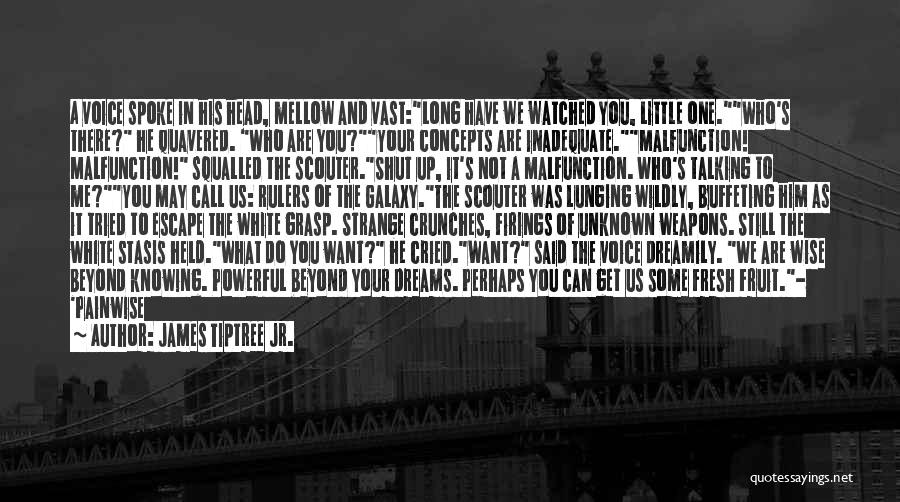 James Tiptree Jr. Quotes: A Voice Spoke In His Head, Mellow And Vast:long Have We Watched You, Little One.who's There? He Quavered. Who Are