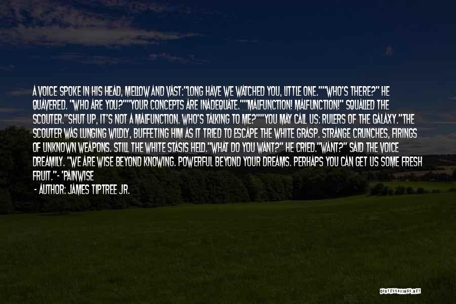 James Tiptree Jr. Quotes: A Voice Spoke In His Head, Mellow And Vast:long Have We Watched You, Little One.who's There? He Quavered. Who Are