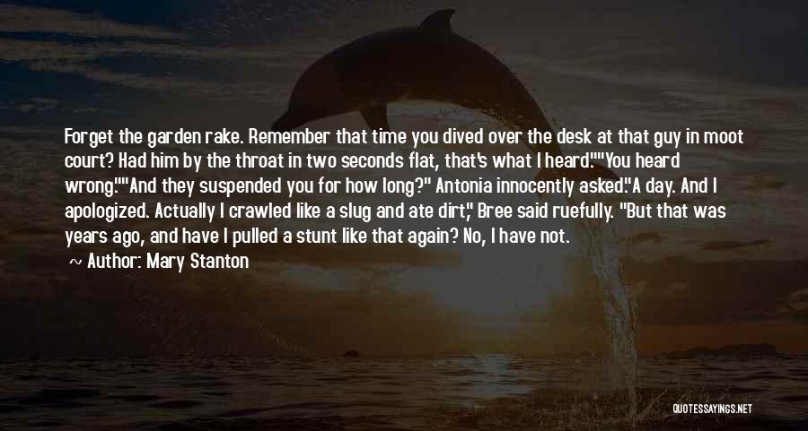 Mary Stanton Quotes: Forget The Garden Rake. Remember That Time You Dived Over The Desk At That Guy In Moot Court? Had Him