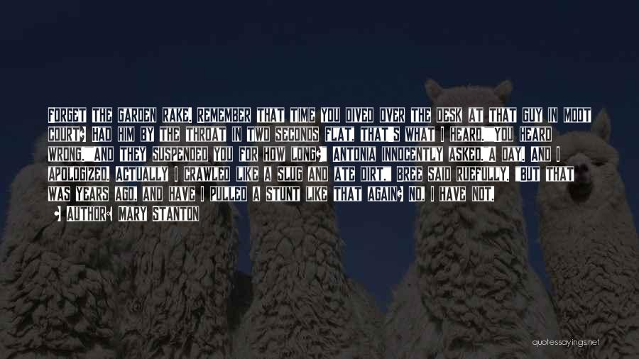 Mary Stanton Quotes: Forget The Garden Rake. Remember That Time You Dived Over The Desk At That Guy In Moot Court? Had Him