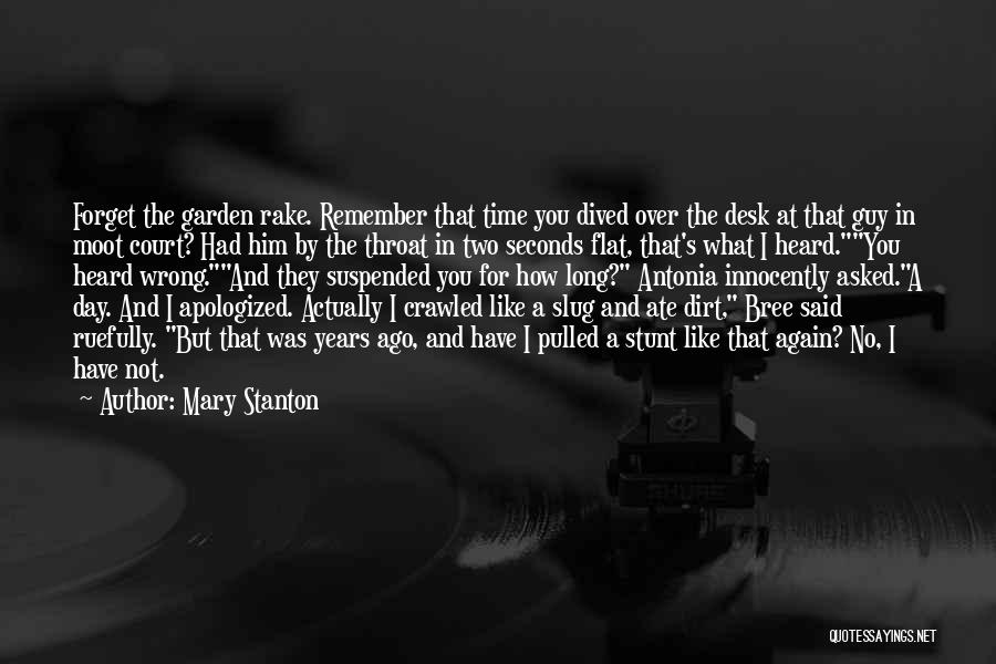 Mary Stanton Quotes: Forget The Garden Rake. Remember That Time You Dived Over The Desk At That Guy In Moot Court? Had Him