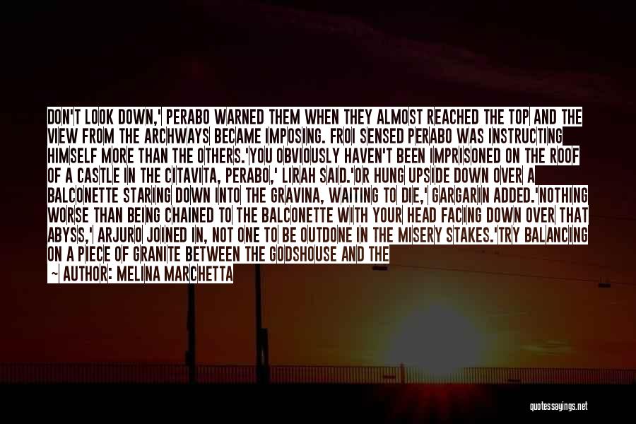 Melina Marchetta Quotes: Don't Look Down,' Perabo Warned Them When They Almost Reached The Top And The View From The Archways Became Imposing.