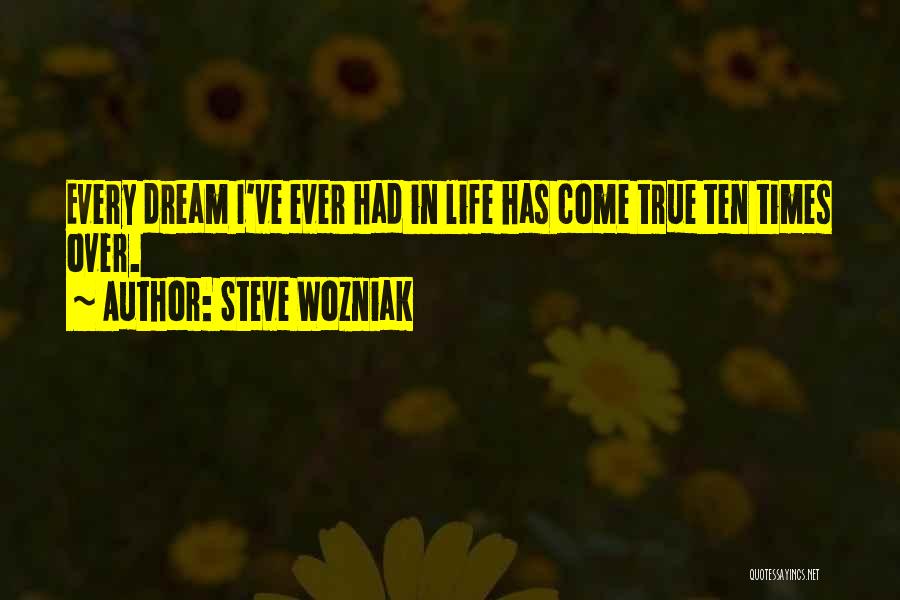 Steve Wozniak Quotes: Every Dream I've Ever Had In Life Has Come True Ten Times Over.