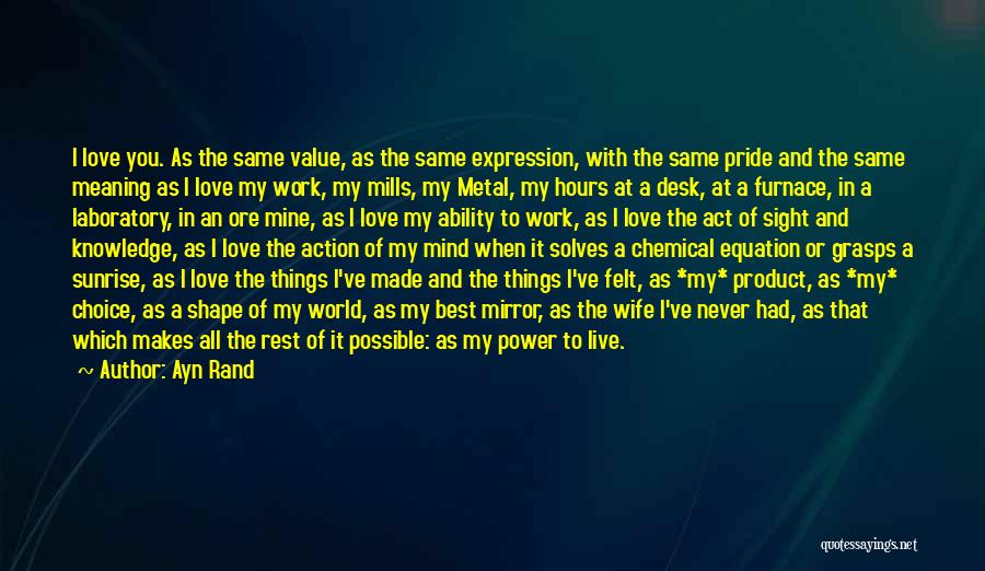 Ayn Rand Quotes: I Love You. As The Same Value, As The Same Expression, With The Same Pride And The Same Meaning As