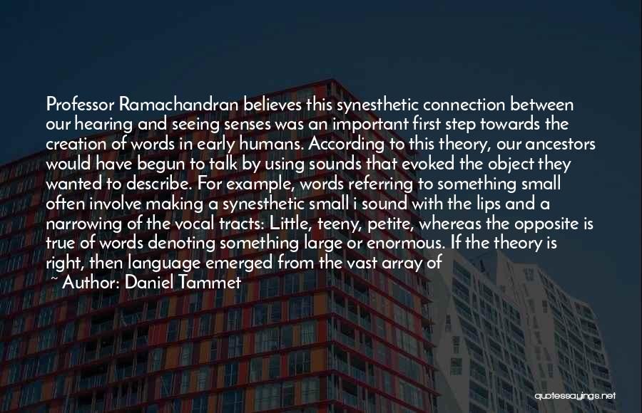 Daniel Tammet Quotes: Professor Ramachandran Believes This Synesthetic Connection Between Our Hearing And Seeing Senses Was An Important First Step Towards The Creation