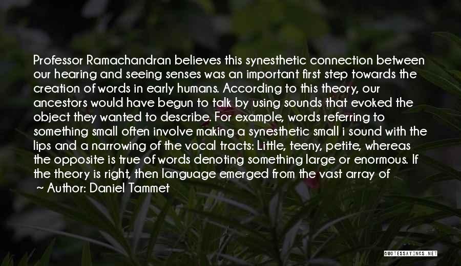 Daniel Tammet Quotes: Professor Ramachandran Believes This Synesthetic Connection Between Our Hearing And Seeing Senses Was An Important First Step Towards The Creation