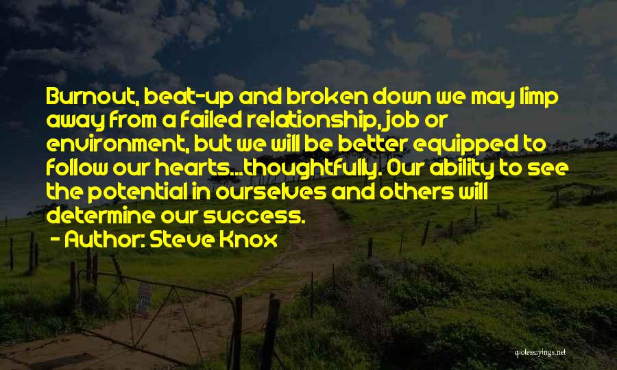 Steve Knox Quotes: Burnout, Beat-up And Broken Down We May Limp Away From A Failed Relationship, Job Or Environment, But We Will Be