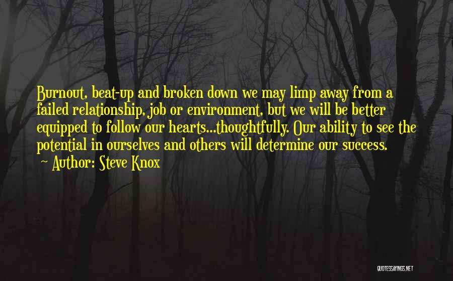 Steve Knox Quotes: Burnout, Beat-up And Broken Down We May Limp Away From A Failed Relationship, Job Or Environment, But We Will Be