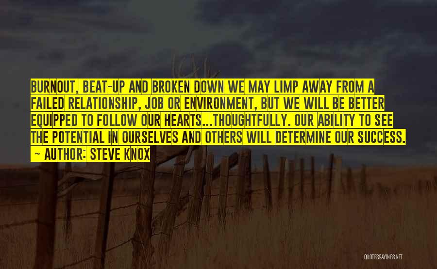 Steve Knox Quotes: Burnout, Beat-up And Broken Down We May Limp Away From A Failed Relationship, Job Or Environment, But We Will Be