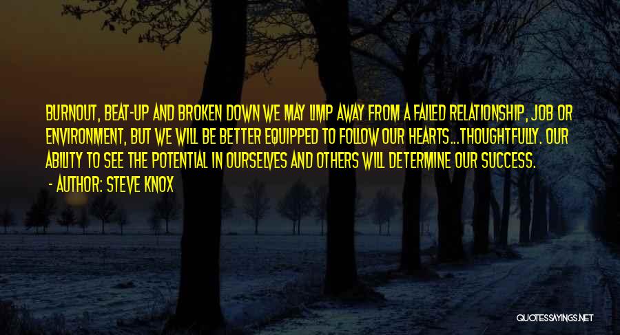 Steve Knox Quotes: Burnout, Beat-up And Broken Down We May Limp Away From A Failed Relationship, Job Or Environment, But We Will Be