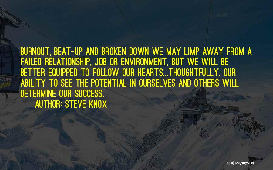 Steve Knox Quotes: Burnout, Beat-up And Broken Down We May Limp Away From A Failed Relationship, Job Or Environment, But We Will Be