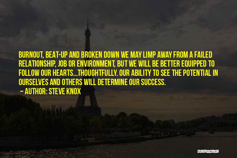 Steve Knox Quotes: Burnout, Beat-up And Broken Down We May Limp Away From A Failed Relationship, Job Or Environment, But We Will Be