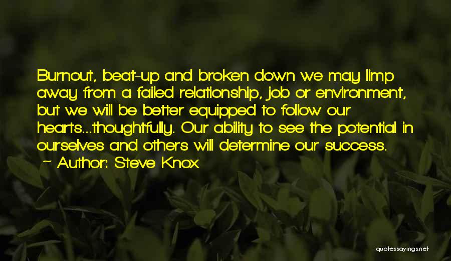 Steve Knox Quotes: Burnout, Beat-up And Broken Down We May Limp Away From A Failed Relationship, Job Or Environment, But We Will Be