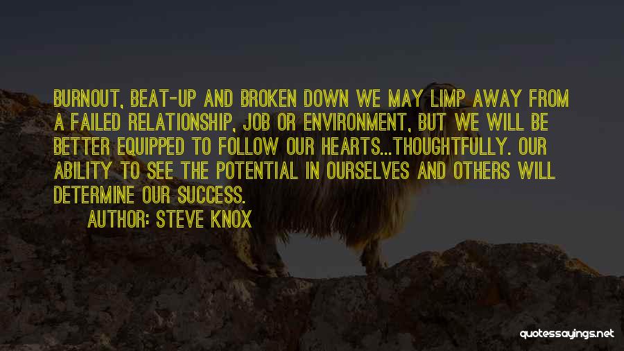 Steve Knox Quotes: Burnout, Beat-up And Broken Down We May Limp Away From A Failed Relationship, Job Or Environment, But We Will Be