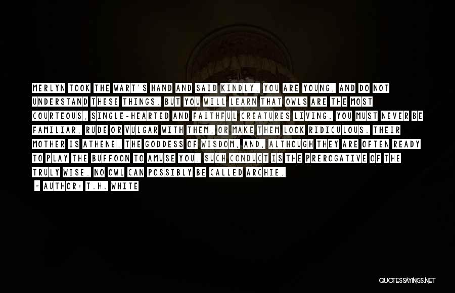 T.H. White Quotes: Merlyn Took The Wart's Hand And Said Kindly, You Are Young, And Do Not Understand These Things. But You Will